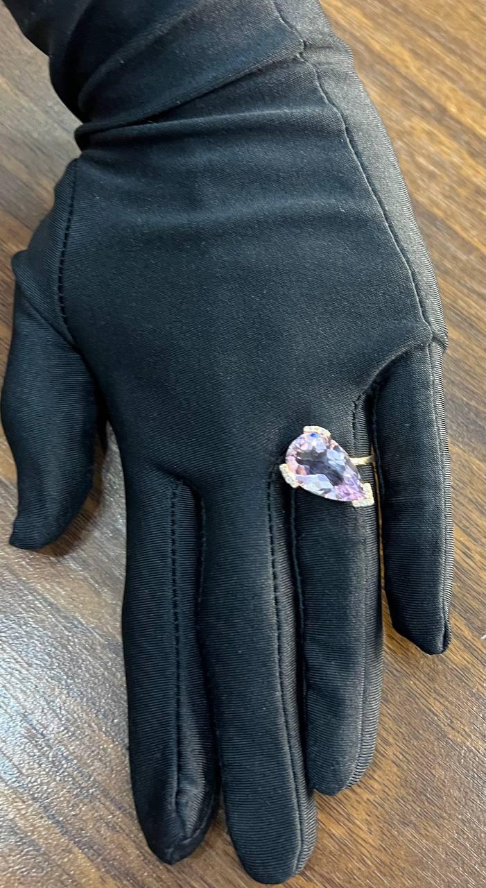 Large Pear Teardrop Shape Light Violet Purple Amethyst Rose Gold Diamonds Ring