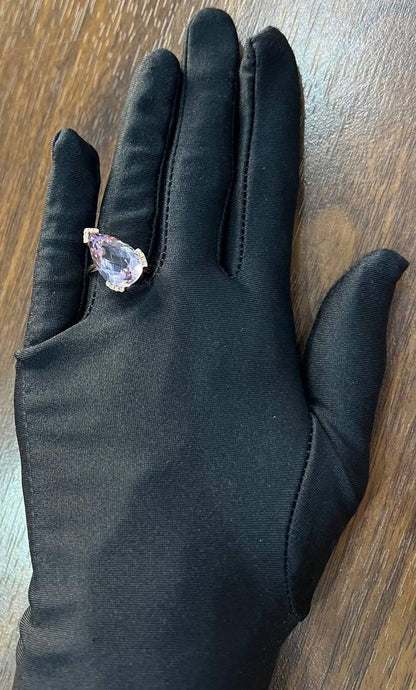 Large Pear Teardrop Shape Light Violet Purple Amethyst Rose Gold Diamonds Ring