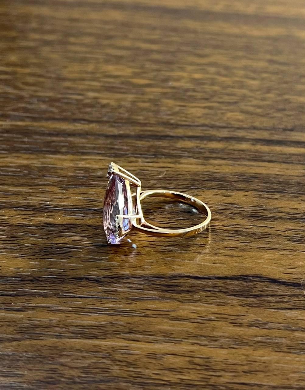 large pear teardrop shape light violet purple amethyst rose gold diamonds ring