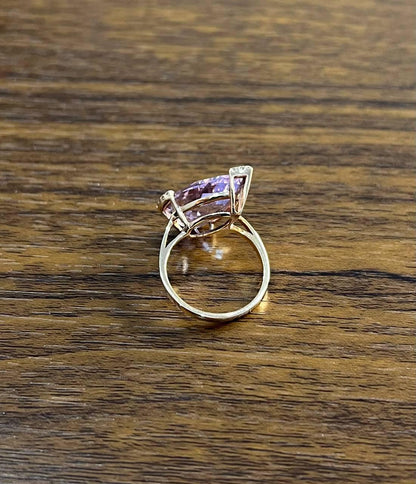 Large Pear Teardrop Shape Light Violet Purple Amethyst Rose Gold Diamonds Ring