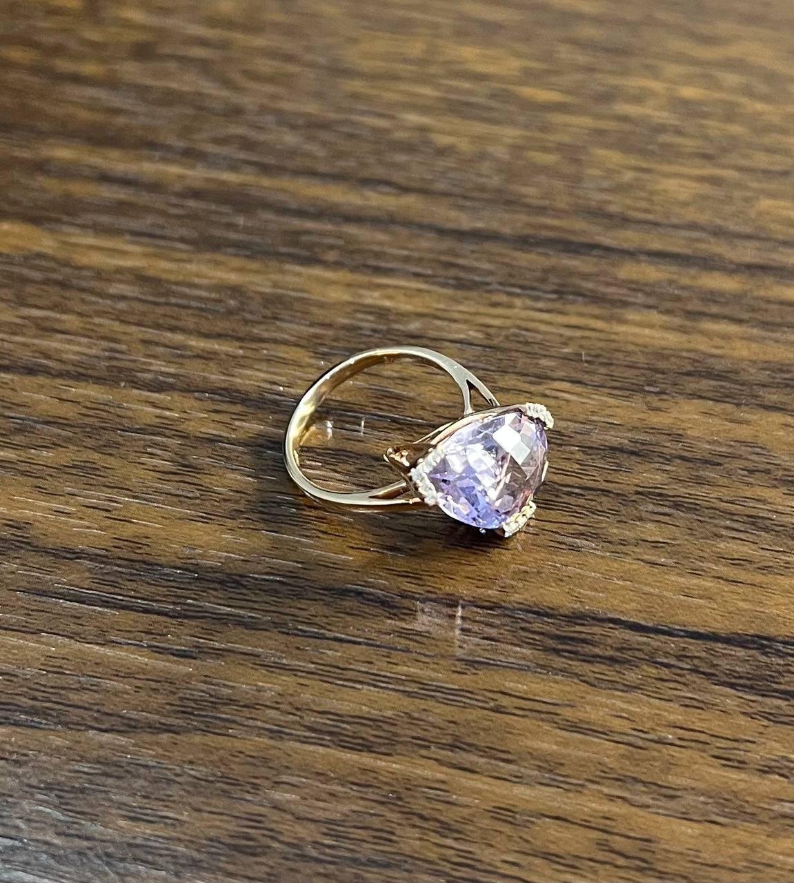 Large Pear Teardrop Shape Light Violet Purple Amethyst Rose Gold Diamonds Ring