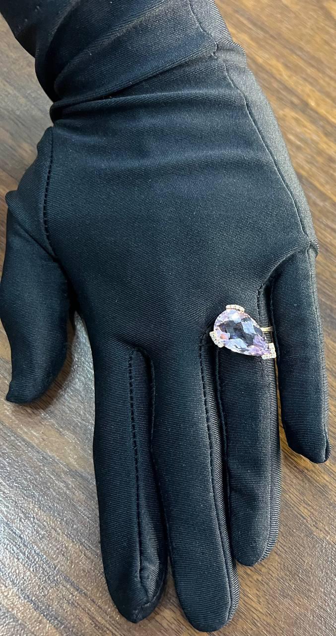Large Pear Teardrop Shape Light Violet Purple Amethyst Rose Gold Diamonds Ring