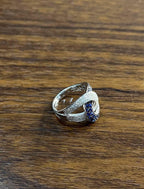 Intertwining Blue Sapphires Diamonds Interlocking Shapes White Gold Fashion Ring
