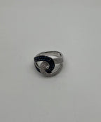 Intertwining Blue Sapphires Diamonds Interlocking Shapes White Gold Fashion Ring