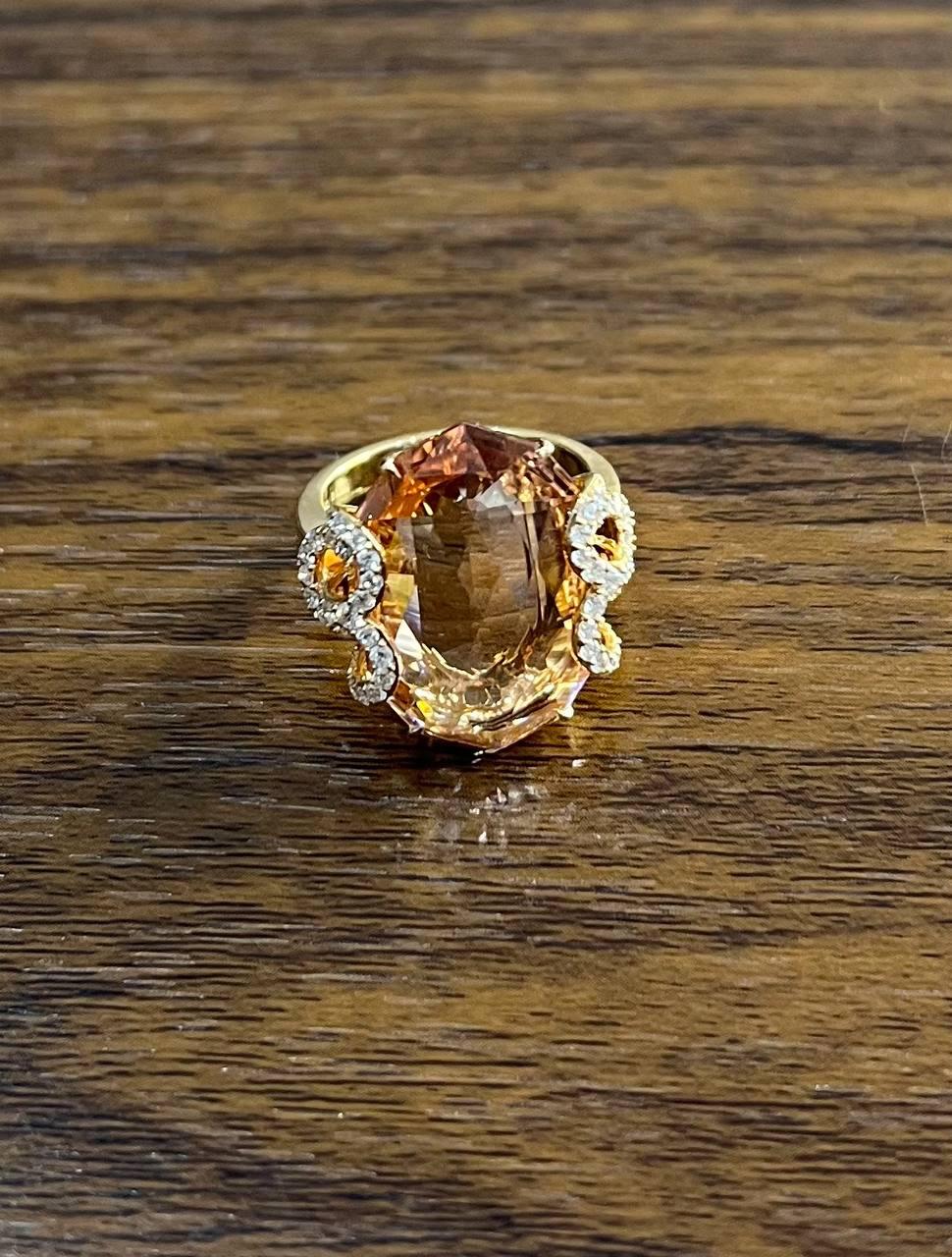 Fancy Shape Peach Pink Morganite Diamond Scroll Accents 18K Rose Gold Ring