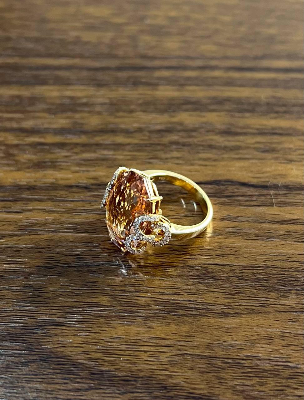 Fancy Shape Peach Pink Morganite Diamond Scroll Accents 18K Rose Gold Ring