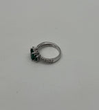 Green Emerald Three Stone Diamond 14K White Gold Classic Statement Ring
