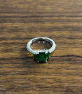 Green Emerald Three Stone Diamond 14K White Gold Classic Statement Ring