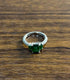 Green Emerald Three Stone Diamond 14K White Gold Classic Statement Ring
