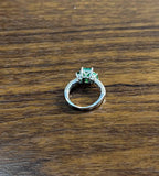 Green Emerald Three Stone Diamond 14K White Gold Classic Statement Ring
