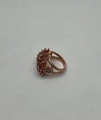 Rose Floral Flower Petals Diamond Pave Set 14K Rose Gold Cocktail Ring