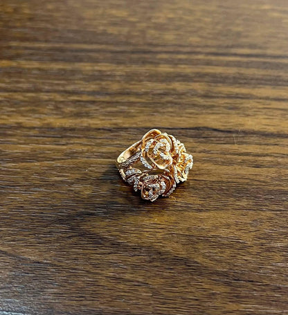 Rose Floral Flower Petals Diamond Pave Set 14K Rose Gold Statement Romantic Ring