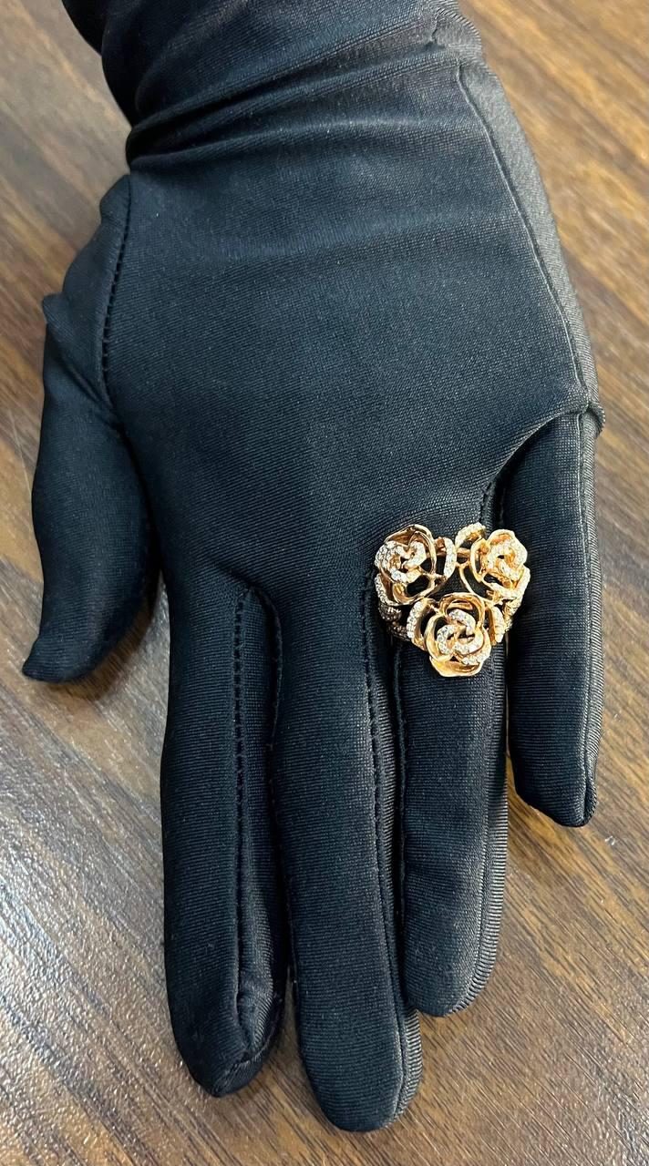Rose Floral Flower Petals Diamond Pave Set 14K Rose Gold Statement Romantic Ring