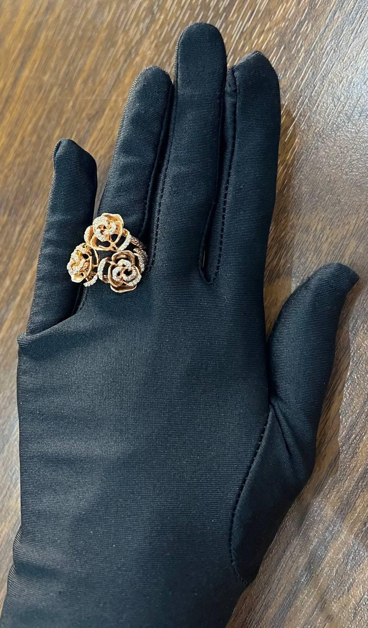 Rose Floral Flower Petals Diamond Pave Set 14K Rose Gold Statement Romantic Ring