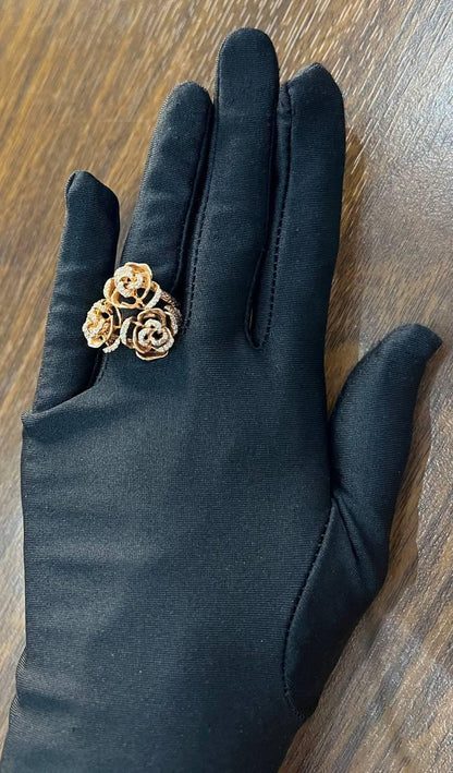 Rose Floral Flower Petals Diamond Pave Set 14K Rose Gold Statement Romantic Ring