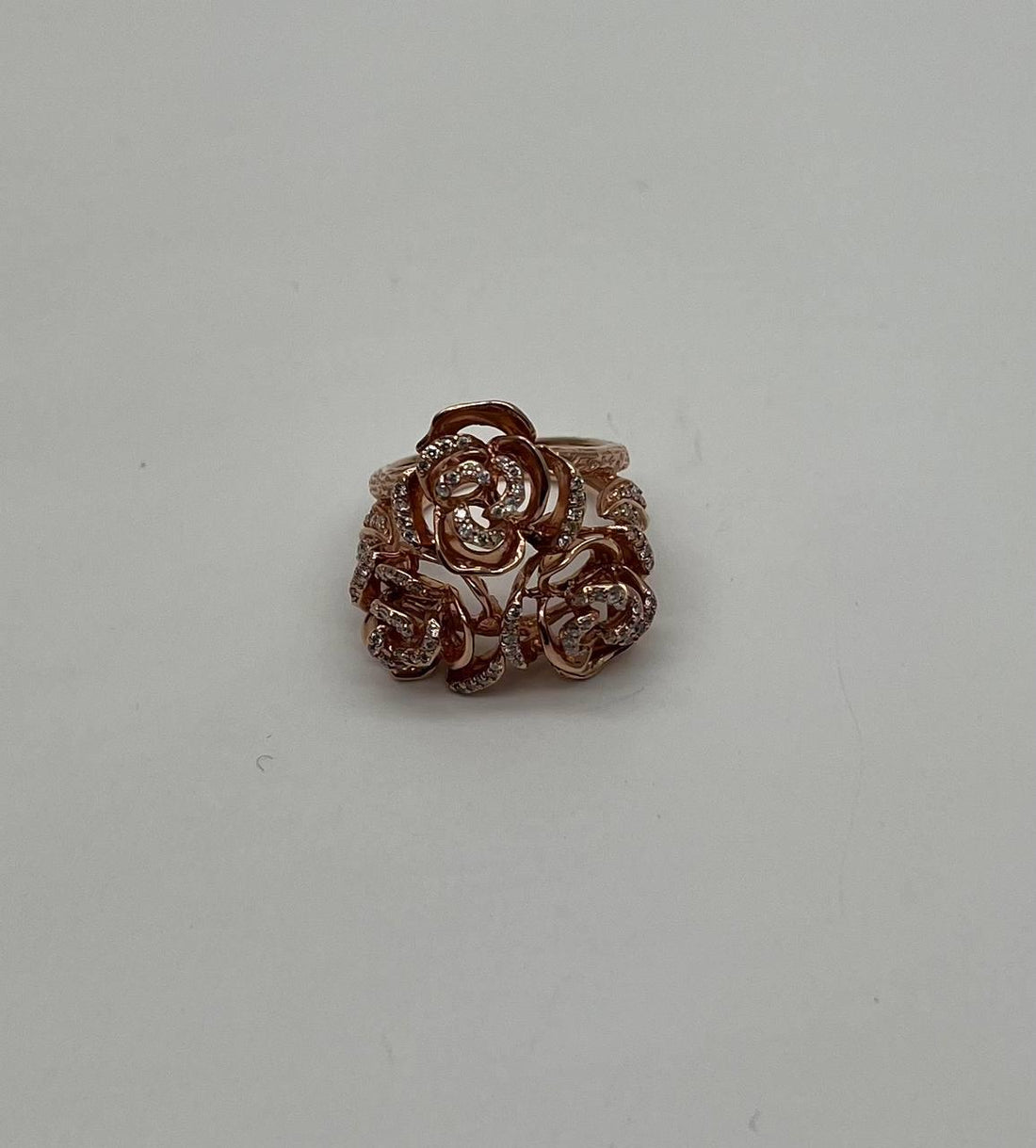 Rose Floral Flower Petals Diamond Pave Set 14K Rose Gold Cocktail Ring