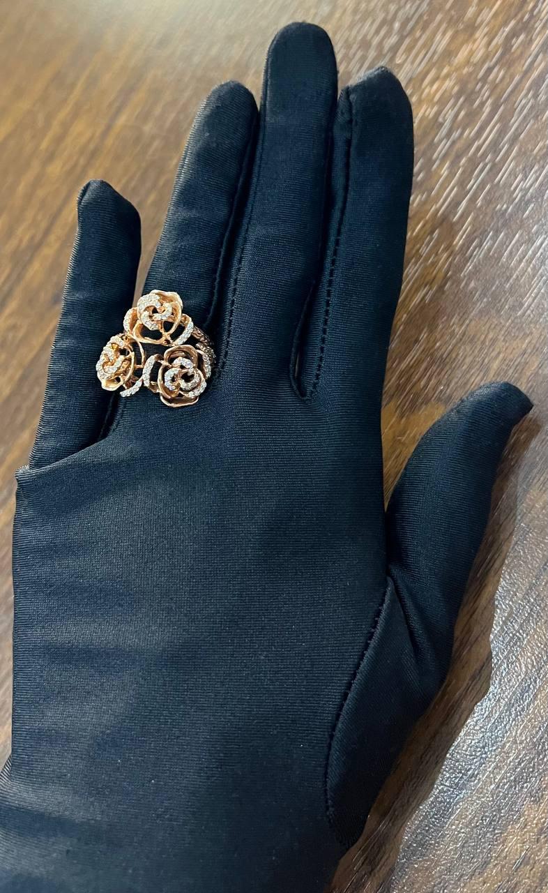 Rose Floral Flower Petals Diamond Pave Set 14K Rose Gold Statement Romantic Ring