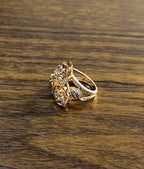 Rose Floral Flower Petals Diamond Pave Set 14K Rose Gold Cocktail Ring