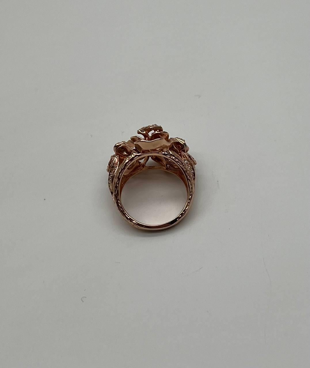 Rose Floral Flower Petals Diamond Pave Set 14K Rose Gold Statement Romantic Ring
