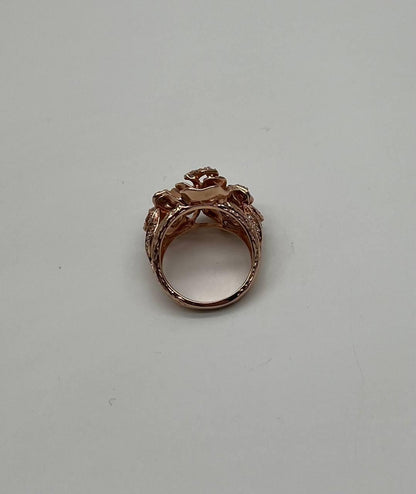 Rose Floral Flower Petals Diamond Pave Set 14K Rose Gold Cocktail Ring