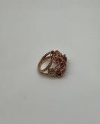 Rose Floral Flower Petals Diamond Pave Set 14K Rose Gold Statement Romantic Ring