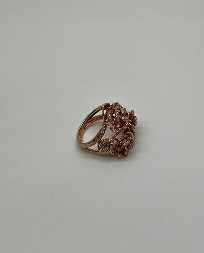 Rose Floral Flower Petals Diamond Pave Set 14K Rose Gold Statement Romantic Ring