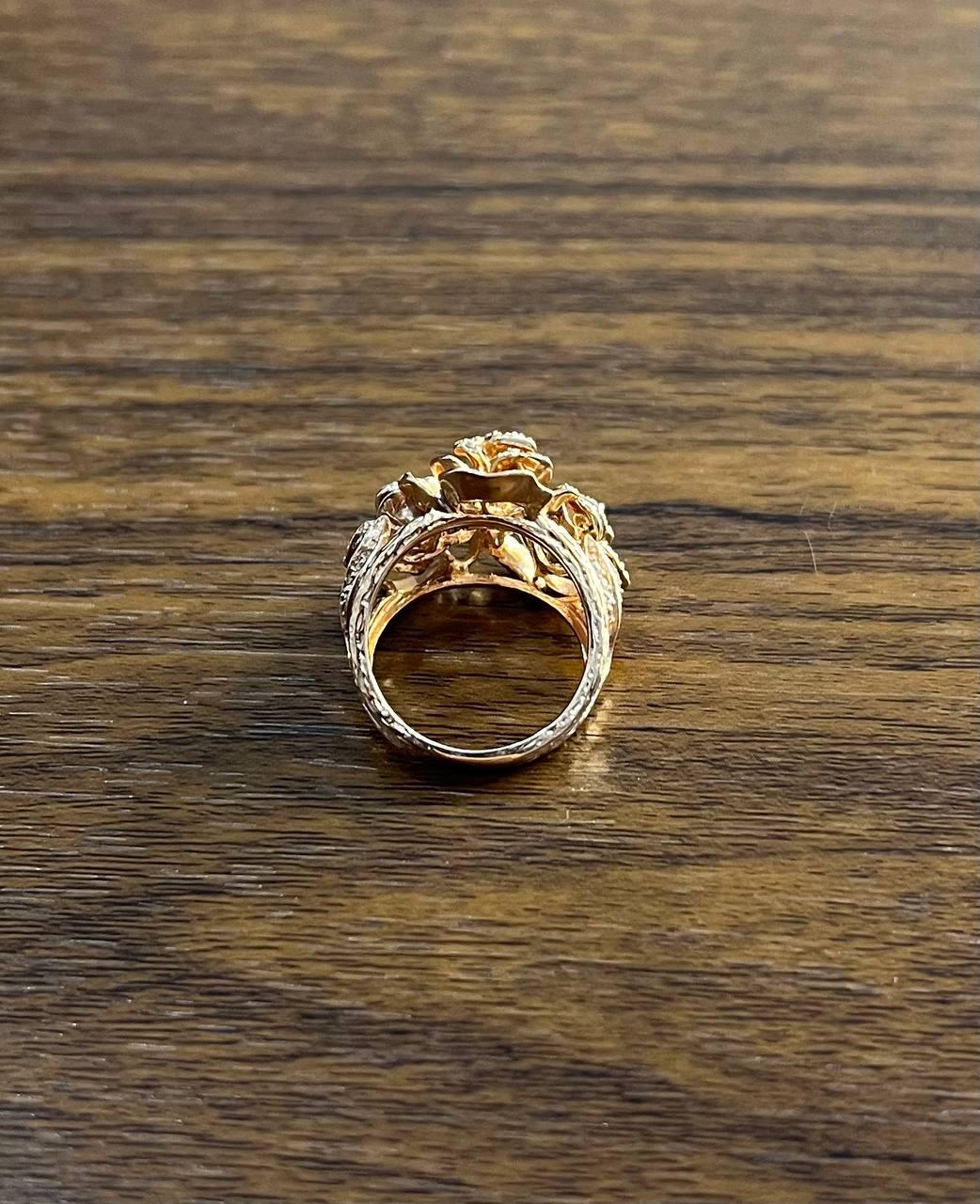 Rose Floral Flower Petals Diamond Pave Set 14K Rose Gold Statement Romantic Ring