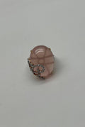 Oval Shape Pink Rose Quartz Cabochon Diamond Scroll 18K White Rose Gold Ring