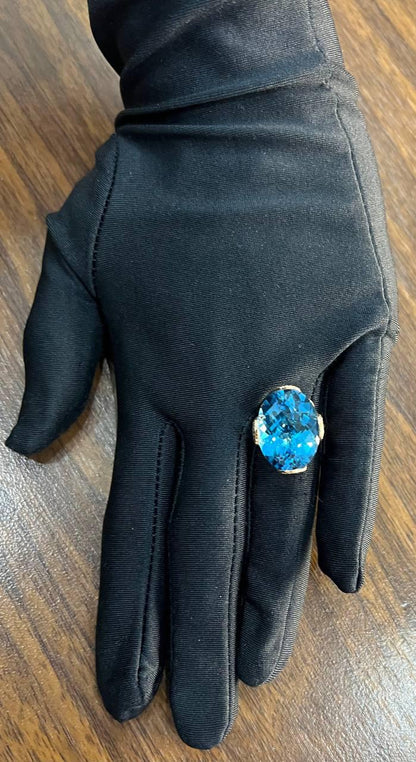 Oval Shape Swiss Blue Topaz 14K Rose Gold Champagne Halo Cocktail Ring