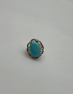 Blue Teal Turquoise Champagne Diamonds Halo 14K Yellow Gold Statement Ring