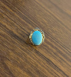 Blue Teal Turquoise Champagne Diamonds Halo 14K Yellow Gold Statement Ring