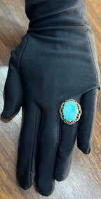 Blue Teal Turquoise Champagne Diamonds Halo 14K Yellow Gold Statement Ring