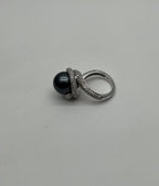 Grey Silver Black Tahitian Pearl White Gold Diamond Pave Set Spiral Bypass Ring