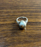 Grey Silver Black Tahitian Pearl 14K White Gold Diamond Baguette Statement Ring