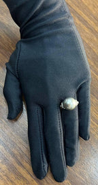 Grey Silver Black Tahitian Pearl 14K White Gold Diamond Baguette Statement Ring