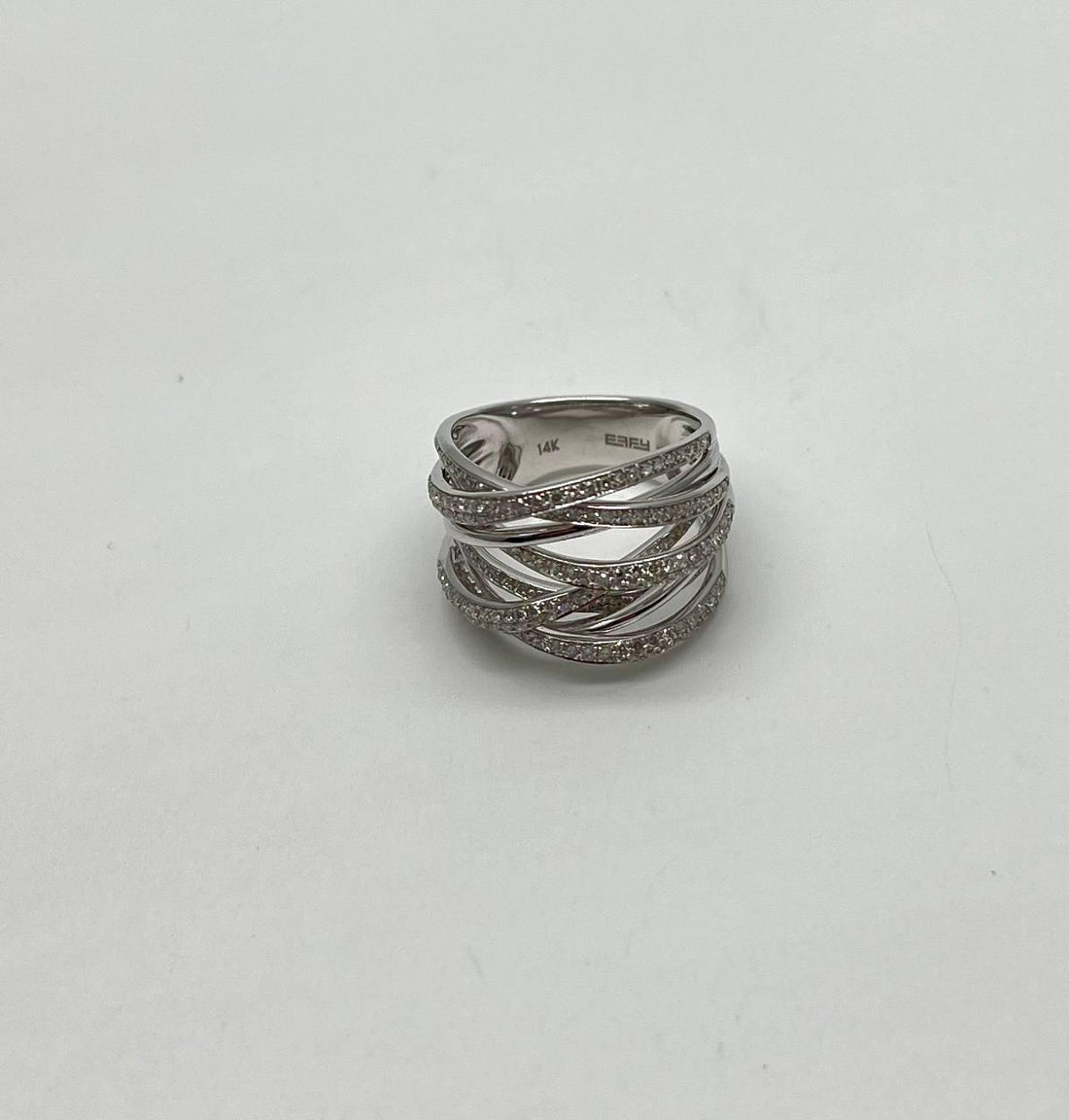 White Diamond Intertwining Layer Wave Lines 14K White Gold Statement Full Ring
