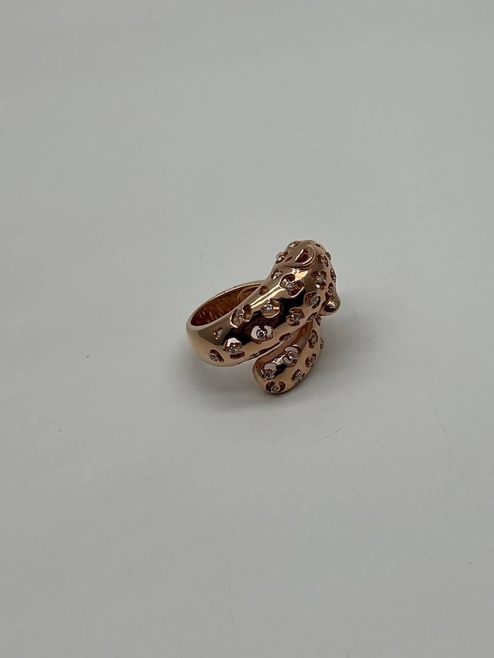 Leopard Jaguar Panther Lion Diamond Emerald 14K Rose Gold Statement Animal Ring