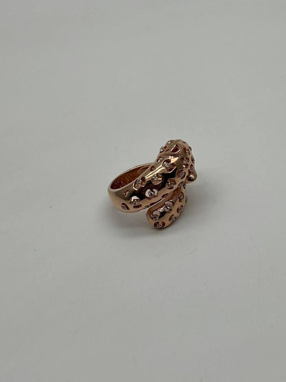 Leopard Jaguar Panther Lion Diamond Emerald 14K Rose Gold Statement Animal Ring