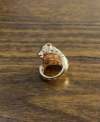 Leopard Jaguar Panther Lion Diamond Emerald 14K Rose Gold Statement Animal Ring