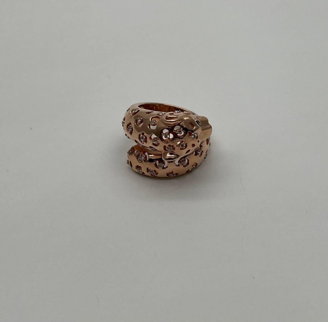 Leopard Jaguar Panther Lion Diamond Emerald 14K Rose Gold Statement Animal Ring