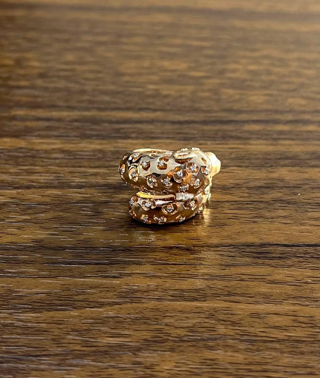Leopard Jaguar Panther Lion Diamond Emerald 14K Rose Gold Statement Animal Ring