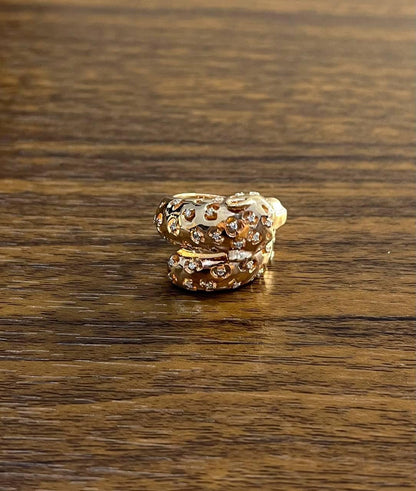 Leopard Jaguar Panther Lion Diamond Emerald 14K Rose Gold Statement Animal Ring