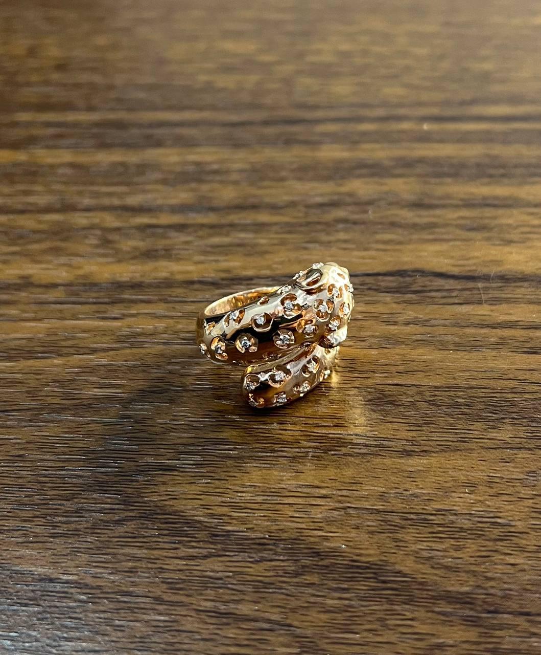 Leopard Jaguar Panther Lion Diamond Emerald 14K Rose Gold Statement Animal Ring