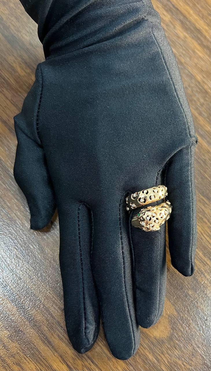 Leopard Jaguar Panther Lion Diamond Emerald 14K Rose Gold Statement Animal Ring