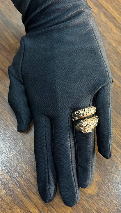 Leopard Jaguar Panther Lion Diamond Emerald 14K Rose Gold Statement Animal Ring
