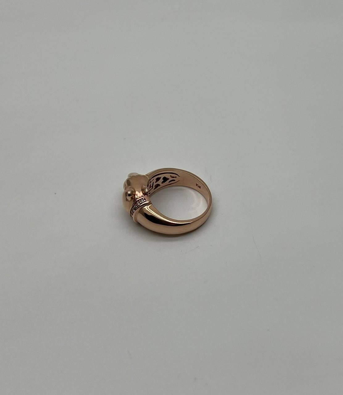 panther leopard lioness head diamond channel 14k rose gold emerald eyes ring