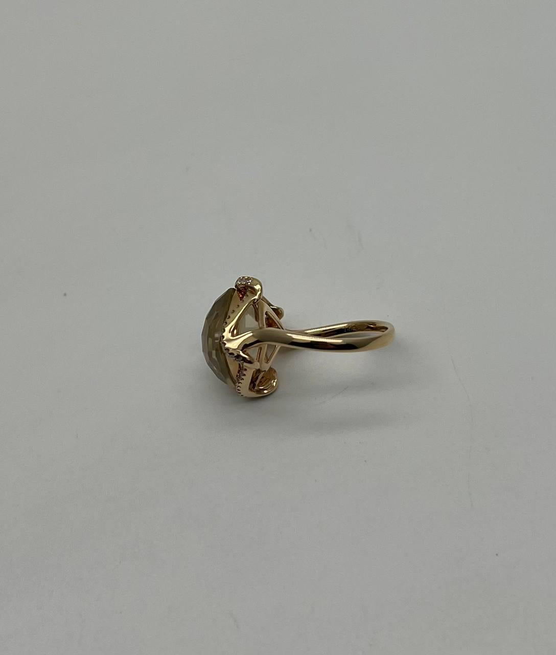 Lemon Quartz Checkerboard Cut Diamond Halo 14K Yellow Gold Statement Ring