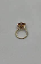 Orange Amber Citrine Brilliant Cut 14K Yellow Gold Diamond Pave Cocktail Ring