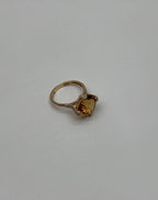 Orange Amber Citrine Brilliant Cut 14K Yellow Gold Diamond Pave Cocktail Ring