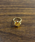Orange Amber Citrine Brilliant Cut 14K Yellow Gold Diamond Pave Cocktail Ring